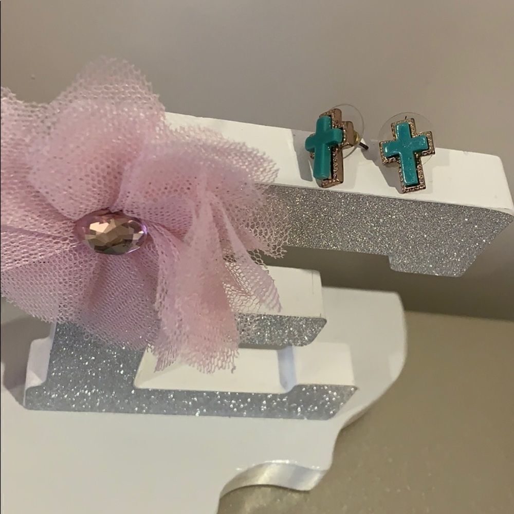 turquoise cross stud earrings